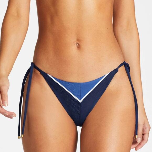 Vitamin A Natalie Miter Blue Stripe Side Tie Swim Bikini Bottom Size Small / 6 - Picture 2 of 9